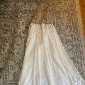 White and Gold Sparkle Prom Dress